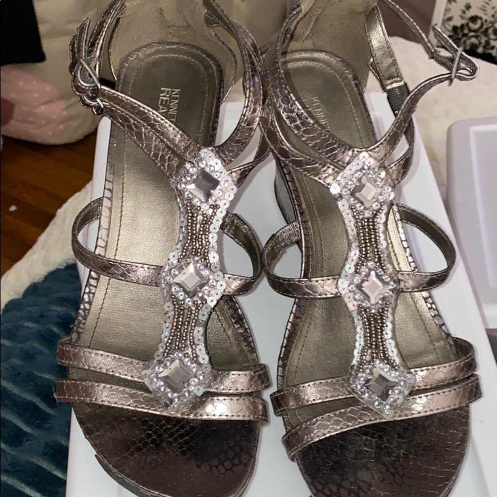 Silver beaded Kenneth Cole Reaction wedge sandals